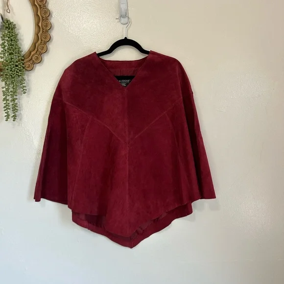 Vintage Dialogue Red Genuine Suede Cape, Boho, 70s Style, Festival - Picture 9 of 11